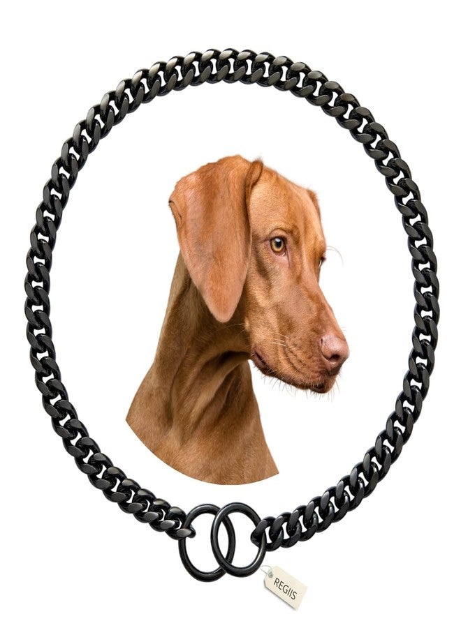 طوق سلسلة للكلاب من ريجيس بلاكلاين، أسود معدني بحلقات مقطوعة على شكل ماسة، طلاء مقاوم للتشوه، إغلاق بقفل ضغط (متوسط) - Image 1